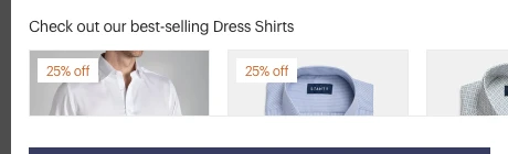Stantt cart upsell carousel showing dress shirts with 25% off badges