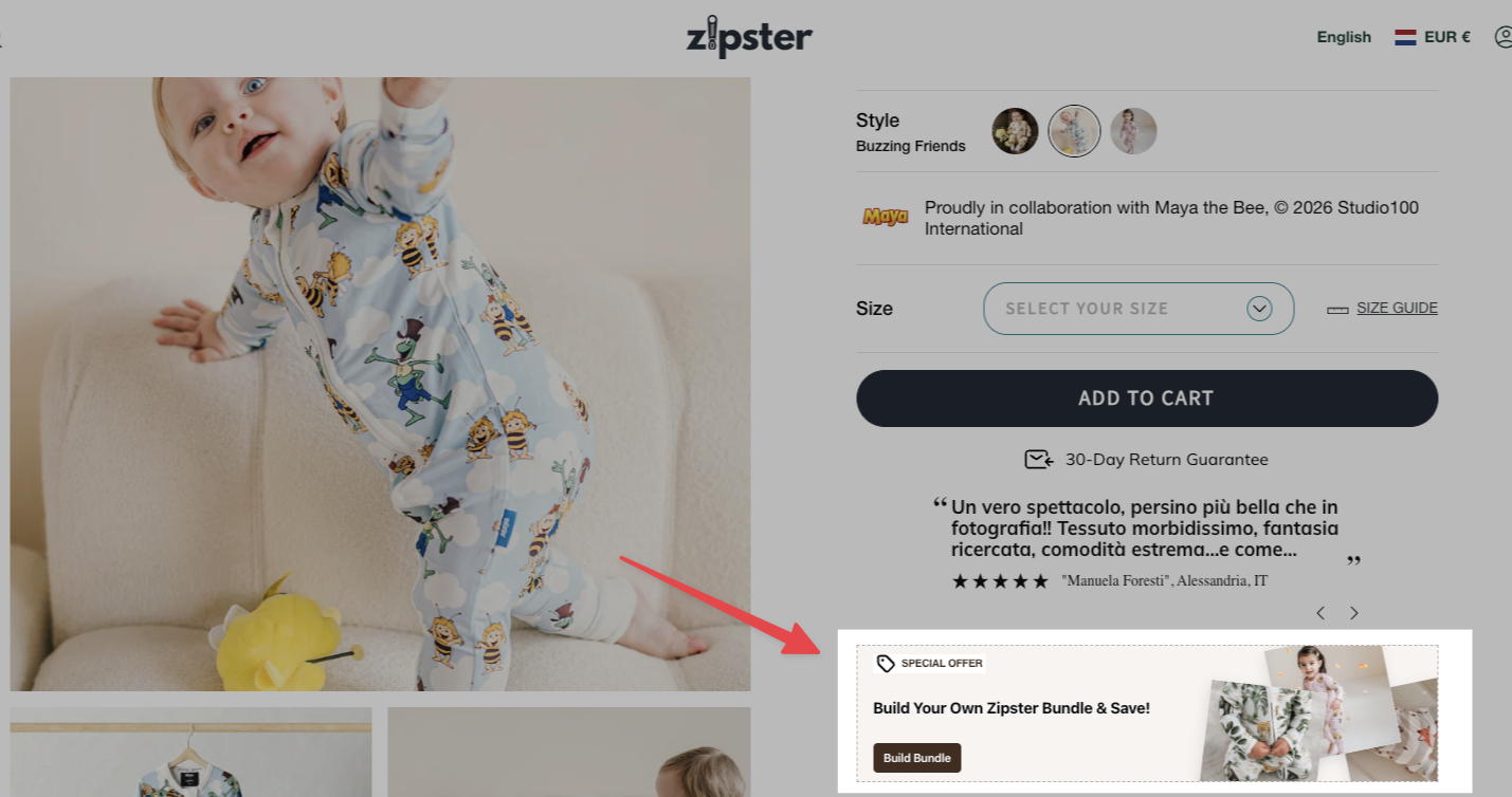 Bundle Builder product page widget showing the headline, discount tiers, and link to the bundle page