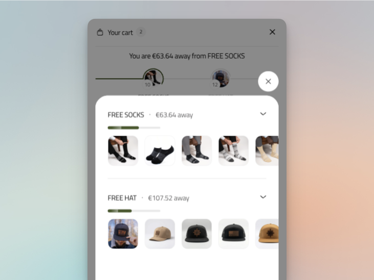 Example of a Free Gift offer with two tiers set up in Upnova