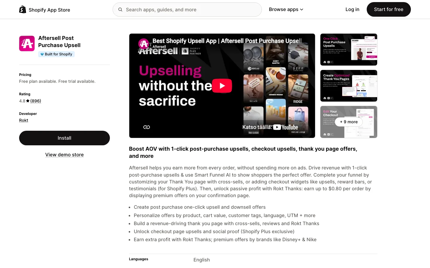 AfterSell app listing on the Shopify App Store