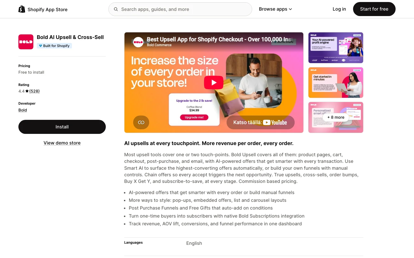 Bold Upsell app listing on the Shopify App Store