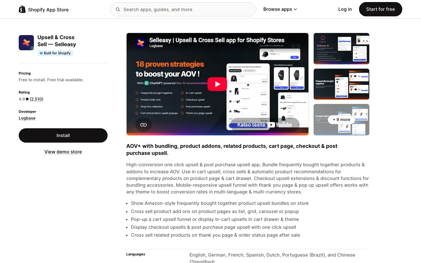 Selleasy frequently bought together app listing on the Shopify App Store