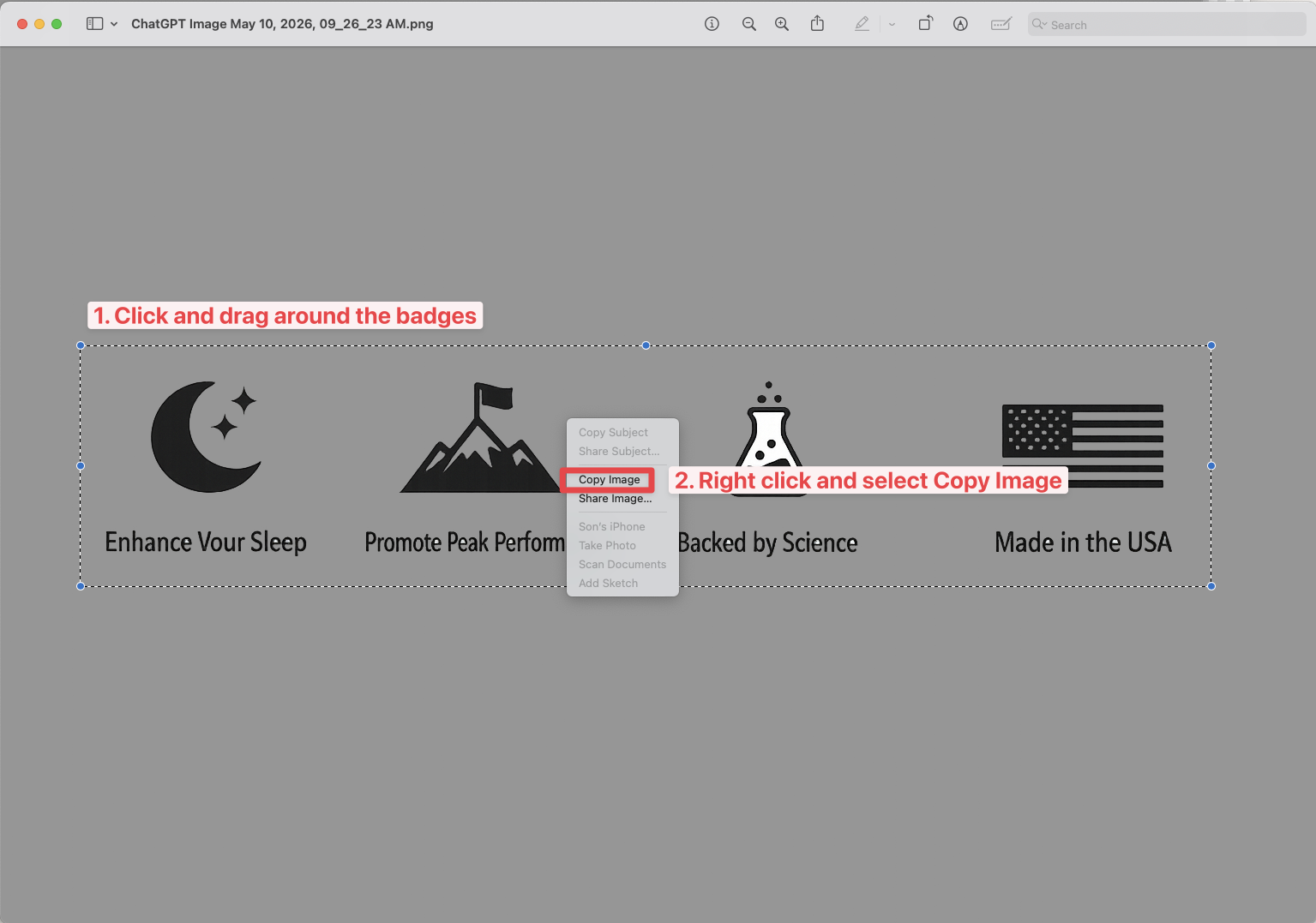 How to select and copy the generated image