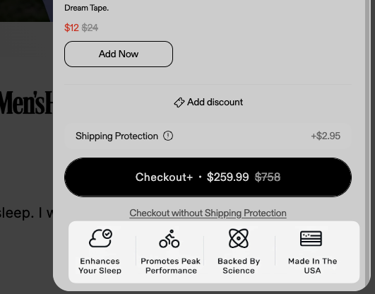 Trust badges shown in the cart below the checkout button